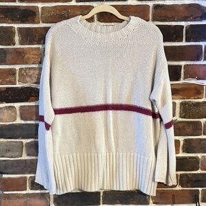 Cream and Burgundy Women's Sweater